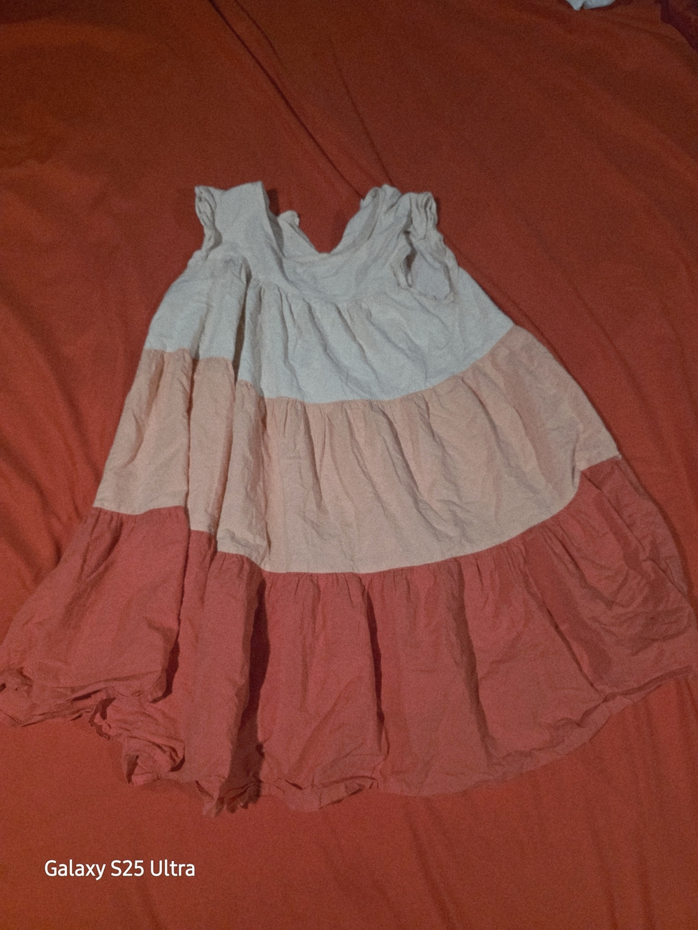 Womans Tiered Colorblock Sundress in White, Peach and Coral